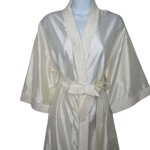 Vintage 70s At Home Wear Dressing Gown Robe M White Full Length Belted Pockets - Picture 8 of 10